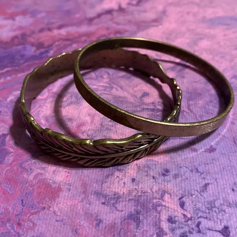 Heavy Flat and‎ Feathered Brass Bangle Set